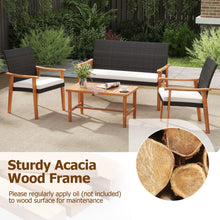 Load image into Gallery viewer, Tangkula PE Rattan Outdoor Cushioned Conversation Chairs with Acacia Wood Coffee Table