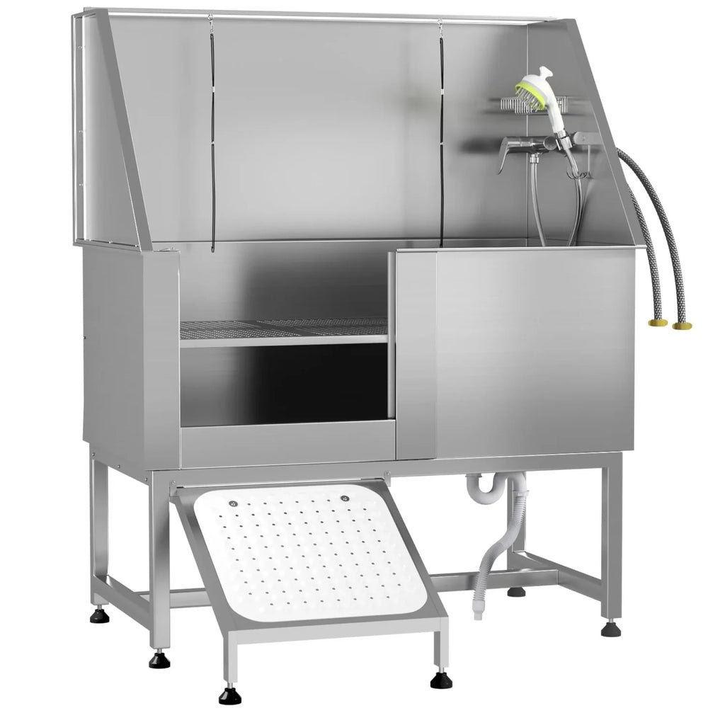 AECOJOY 50'' Professional Stainless Steel Dog Washing Station, Height Adjustable Pet Grooming Dog Bathtub with Ramp
