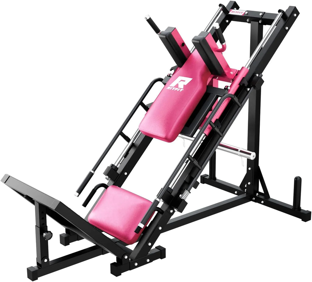 Ritfit Leg Press Hack Squat Machine, Professional Adjustable Leg Press Machine for Home Gym with Linear Bearing, Specialty Hack Squat Machine for Full Lower Body Workout with Weight Storage, Pink