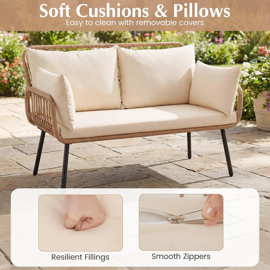 Tangkula PE Rattan Patio Wicker Loveseat