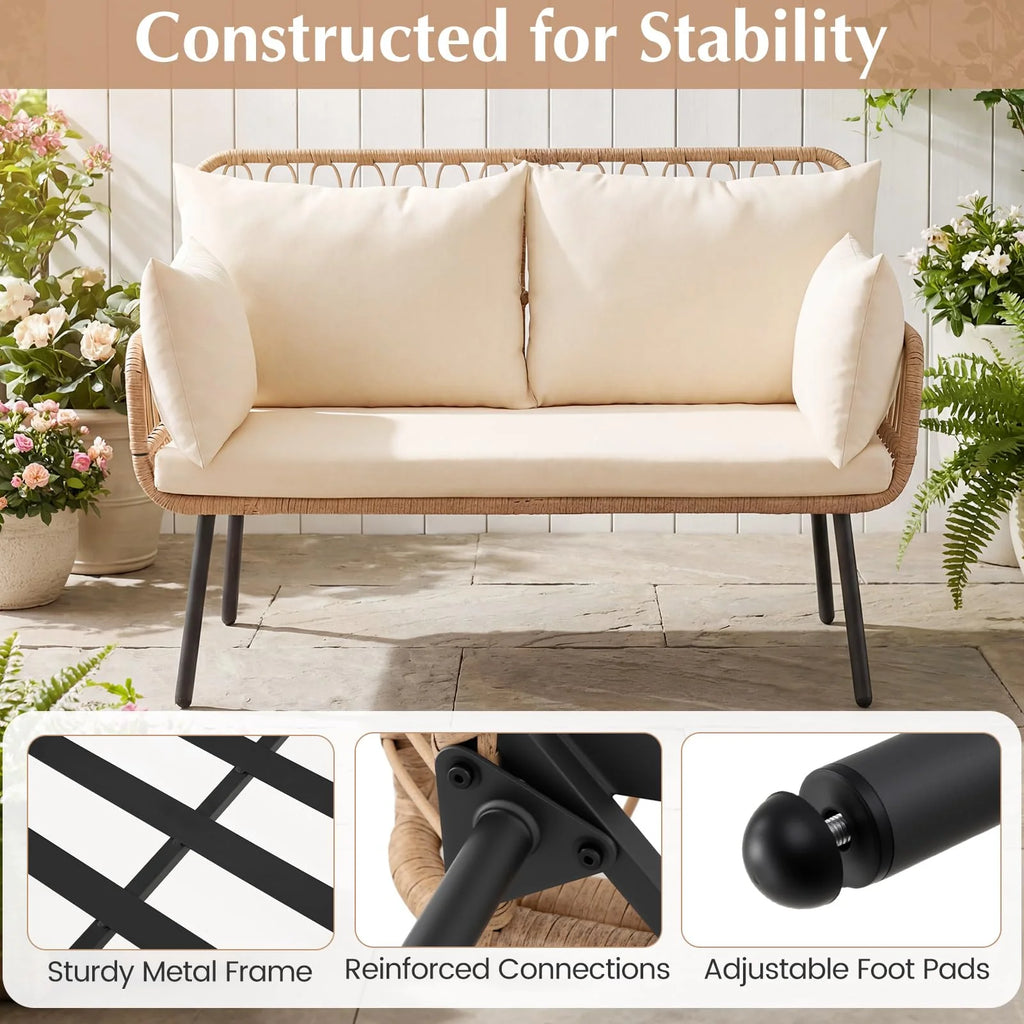Tangkula PE Rattan Patio Wicker Loveseat