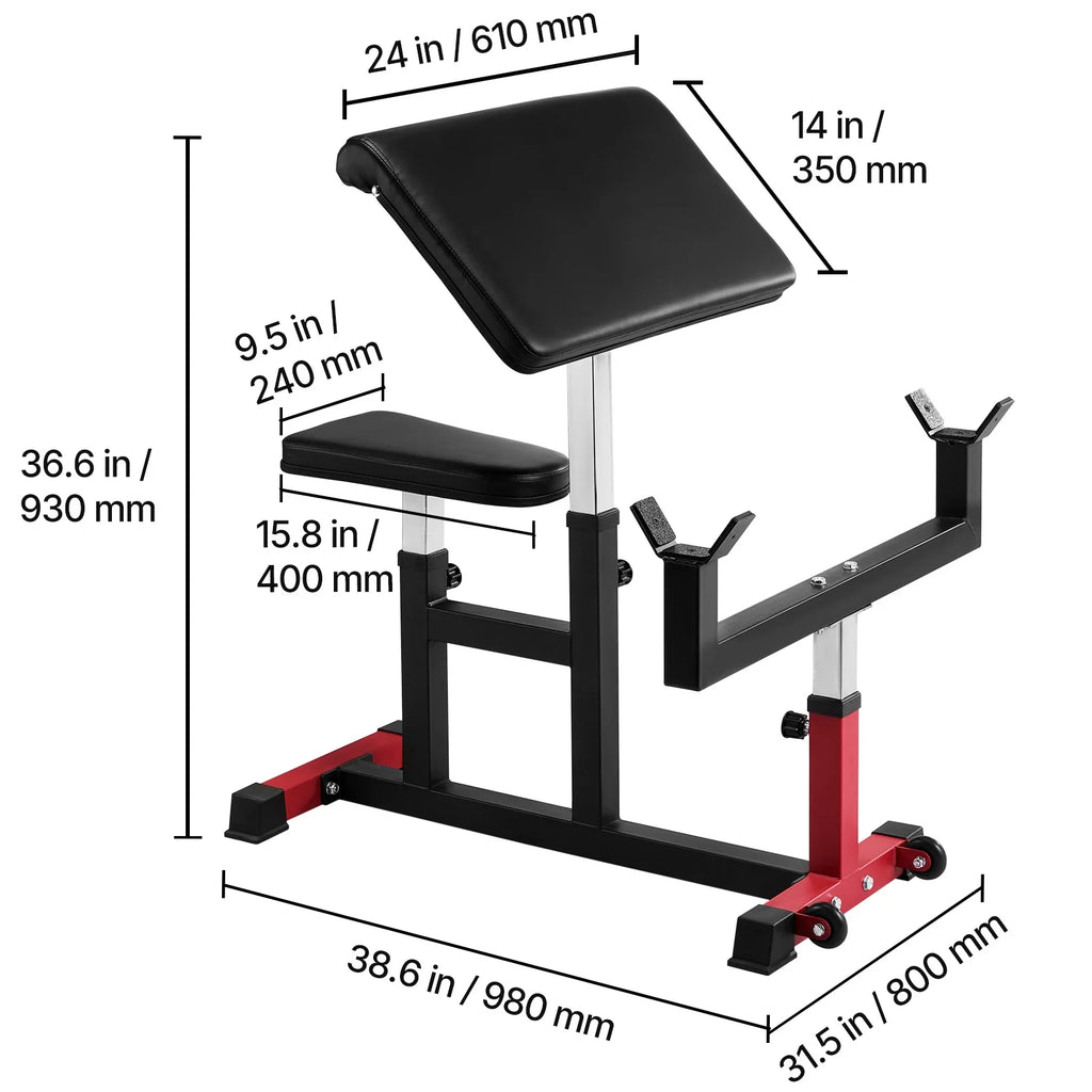 VEVOR Preacher Curl Bench, Strength Training Biceps Machine, Max Load 440 lb Home Gym Equipment, Seated Arm Isolated Barbell Dumbbell Bicep Station, Adjustable Weight Benches for Home Gym