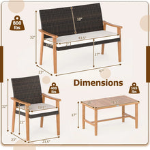 Load image into Gallery viewer, Tangkula PE Rattan Outdoor Cushioned Conversation Chairs with Acacia Wood Coffee Table