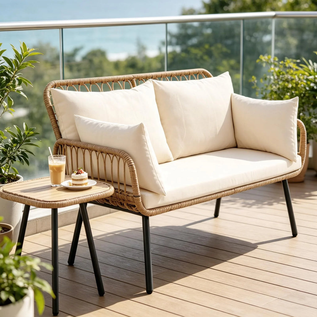 Tangkula PE Rattan Patio Wicker Loveseat