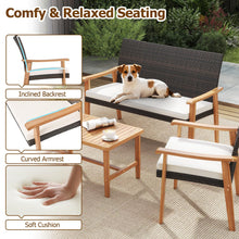 Load image into Gallery viewer, Tangkula PE Rattan Outdoor Cushioned Conversation Chairs with Acacia Wood Coffee Table