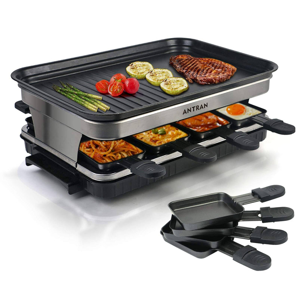 Indoor Grill Smokeless Korean BBQ Grill 2 in 1 Griddle Electric Grill Raclette Table Grill Kitchen Appliances with 8 Mini Grill Cheese Pans