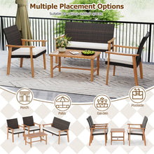 Load image into Gallery viewer, Tangkula PE Rattan Outdoor Cushioned Conversation Chairs with Acacia Wood Coffee Table