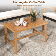 Load image into Gallery viewer, Tangkula PE Rattan Outdoor Cushioned Conversation Chairs with Acacia Wood Coffee Table