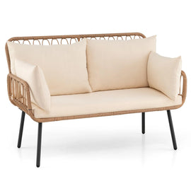 Tangkula PE Rattan Patio Wicker Loveseat