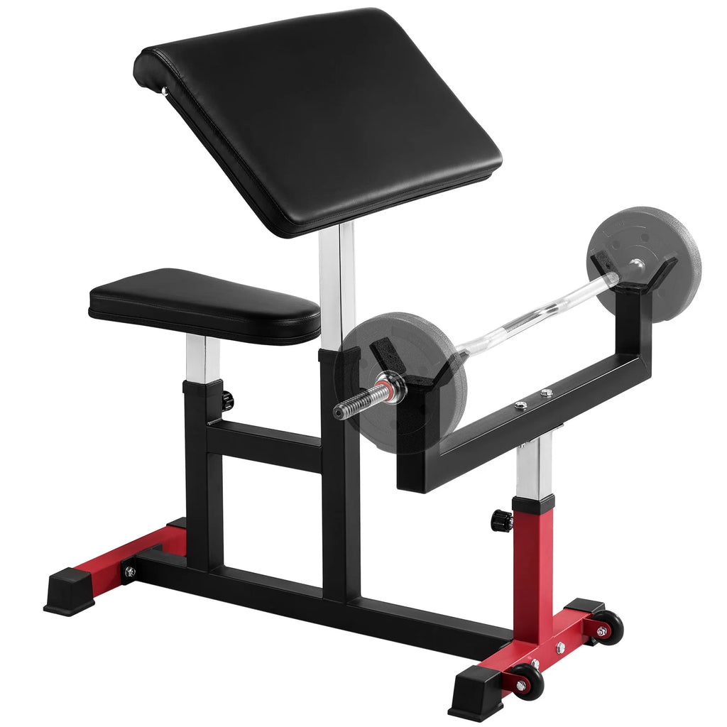 VEVOR Preacher Curl Bench, Strength Training Biceps Machine, Max Load 440 lb Home Gym Equipment, Seated Arm Isolated Barbell Dumbbell Bicep Station, Adjustable Weight Benches for Home Gym
